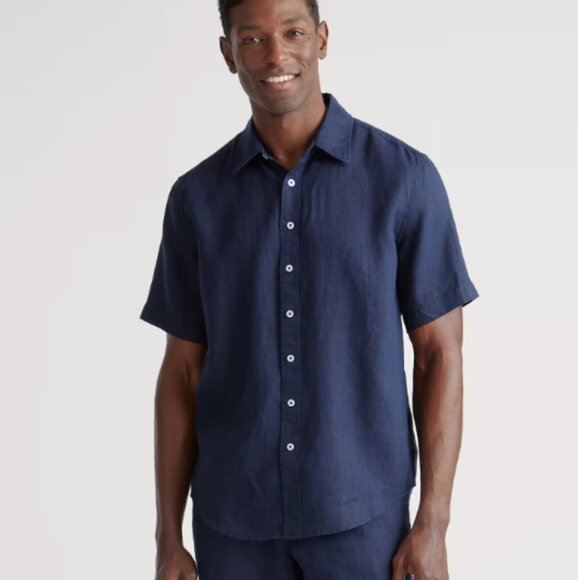 Quince 100% European Linen Relaxed Short Sleeve Shirt Deep Navy - Picture 1 of 6